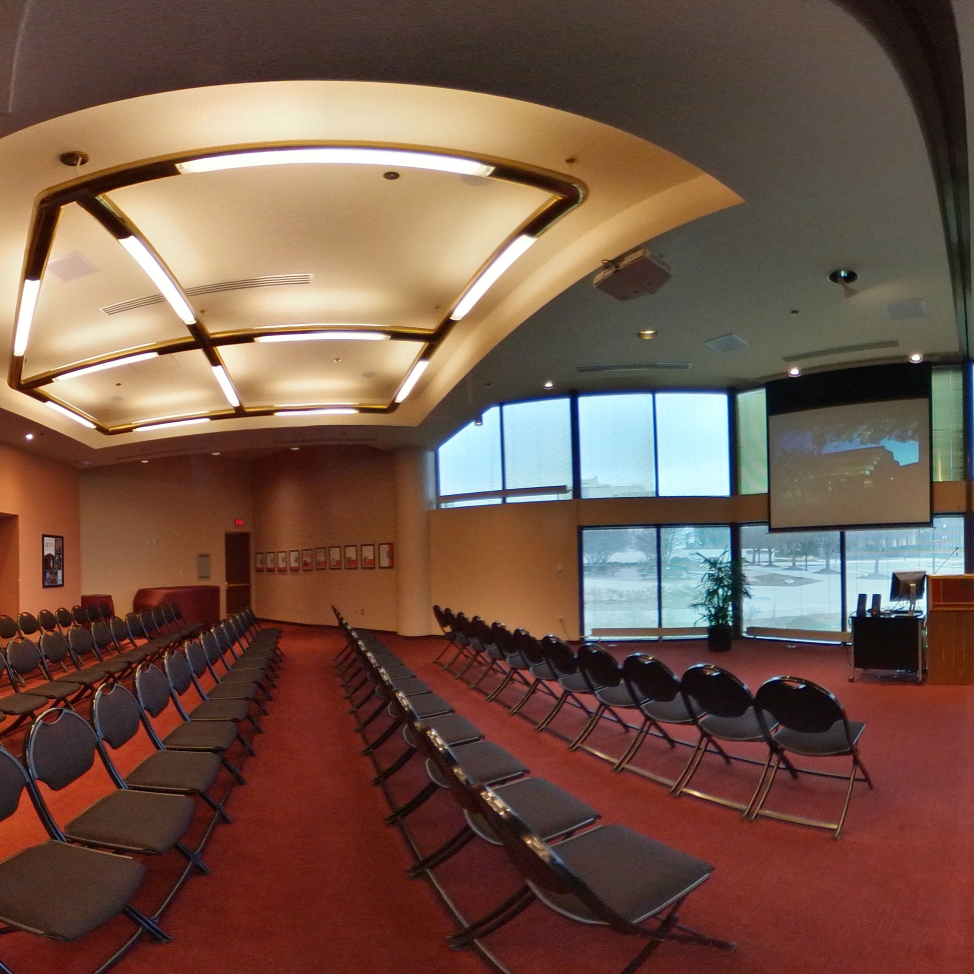 Image of the Lied Center Steinhart Room showing black chairs set up in a lecture format.