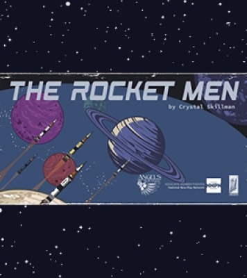 Graphic of blue and purple planets and "The Rocket Men" written at the top