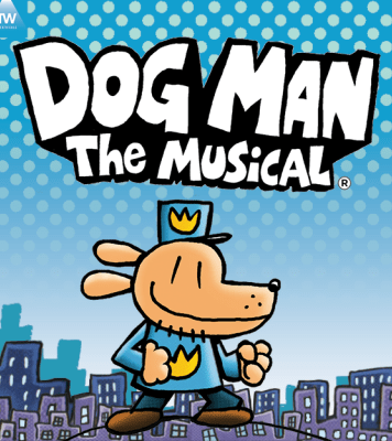 a cartoon dog in police uniform smiles in front of a cityscape background