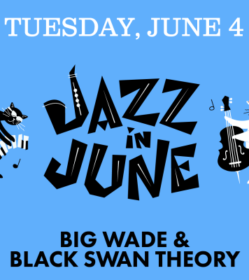 Jazz in June logo in front of a blue background