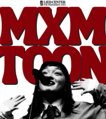 mxmtoon singing in front of her name in big red lettering