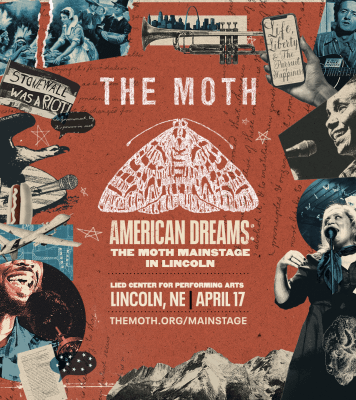 the moth logo with a collage border