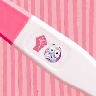 pink and white stick with a fist and face emojis