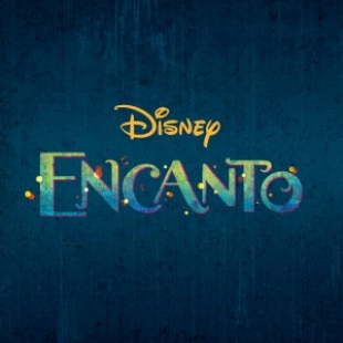 Dark blue background with Disney logo in the middle and Encanto text underneath