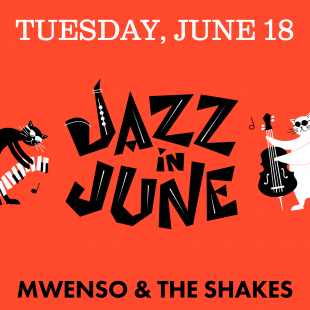 Jazz in June icon on a red background