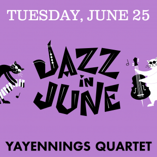 Jazz in June icon on a purple background