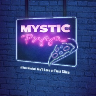 Light up sign that says "Mystic Pizza" in pink font with a pizza slice in the bottom right corner