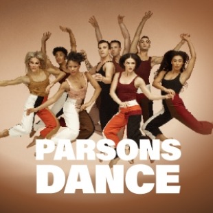 Several dancers jumping in the air with their hands up and text says "Parsons Dance" at bottom of image