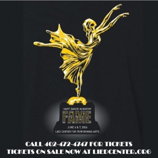 a golden award with event information on it as a show graphic