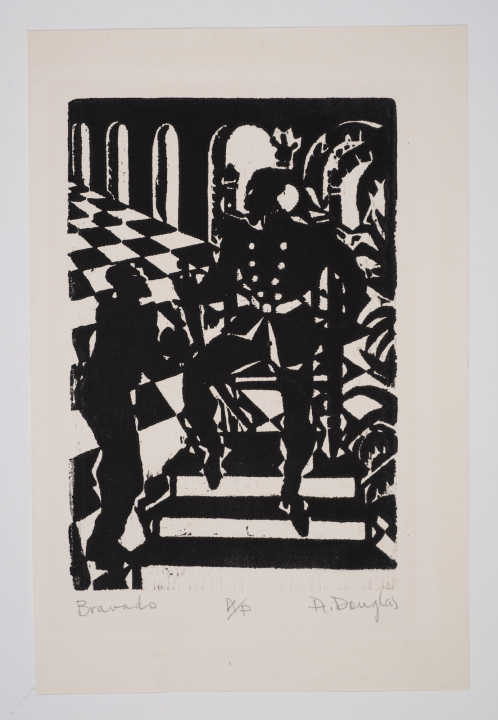 Bravado, 1926 Woodcut, Image 8 H x 5 3/8 W in