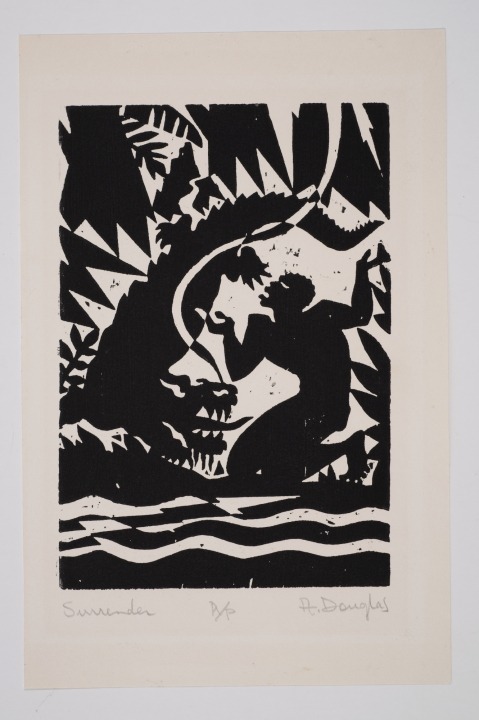 Surrender, 1926 Woodcut, Image 8 H x 5 7/16 W in