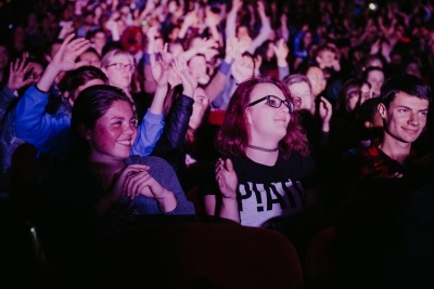 Image of UNL students in the audience enjoying a performance at the Lied Center