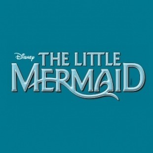 The words "Disney The Little Mermaid" in light teal in front of a dark teal background