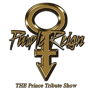 Image of the Purple Reign logo with the Prince icon and text that reads "Purple Reign: The Prince Tribute Show."