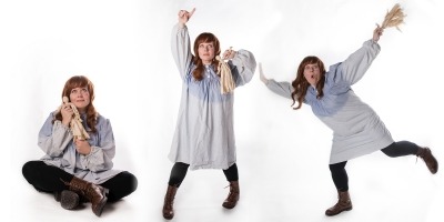 Three pictures of Becky Boesen: one sitting, reaching and dancing. SNOWCATCHER is a tribute to the unbreakable spirit of the American Homesteader, and to all those who came before them.  This performance deals with challenging themes, including bereavement, and is appropriate for family audiences aged 8 and up.