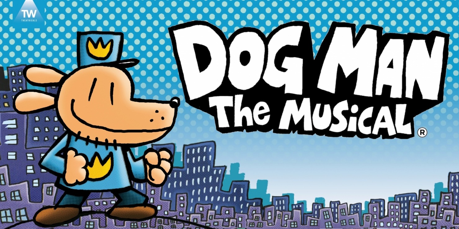 a cartoon dog in police uniform smiles in front of a cityscape background