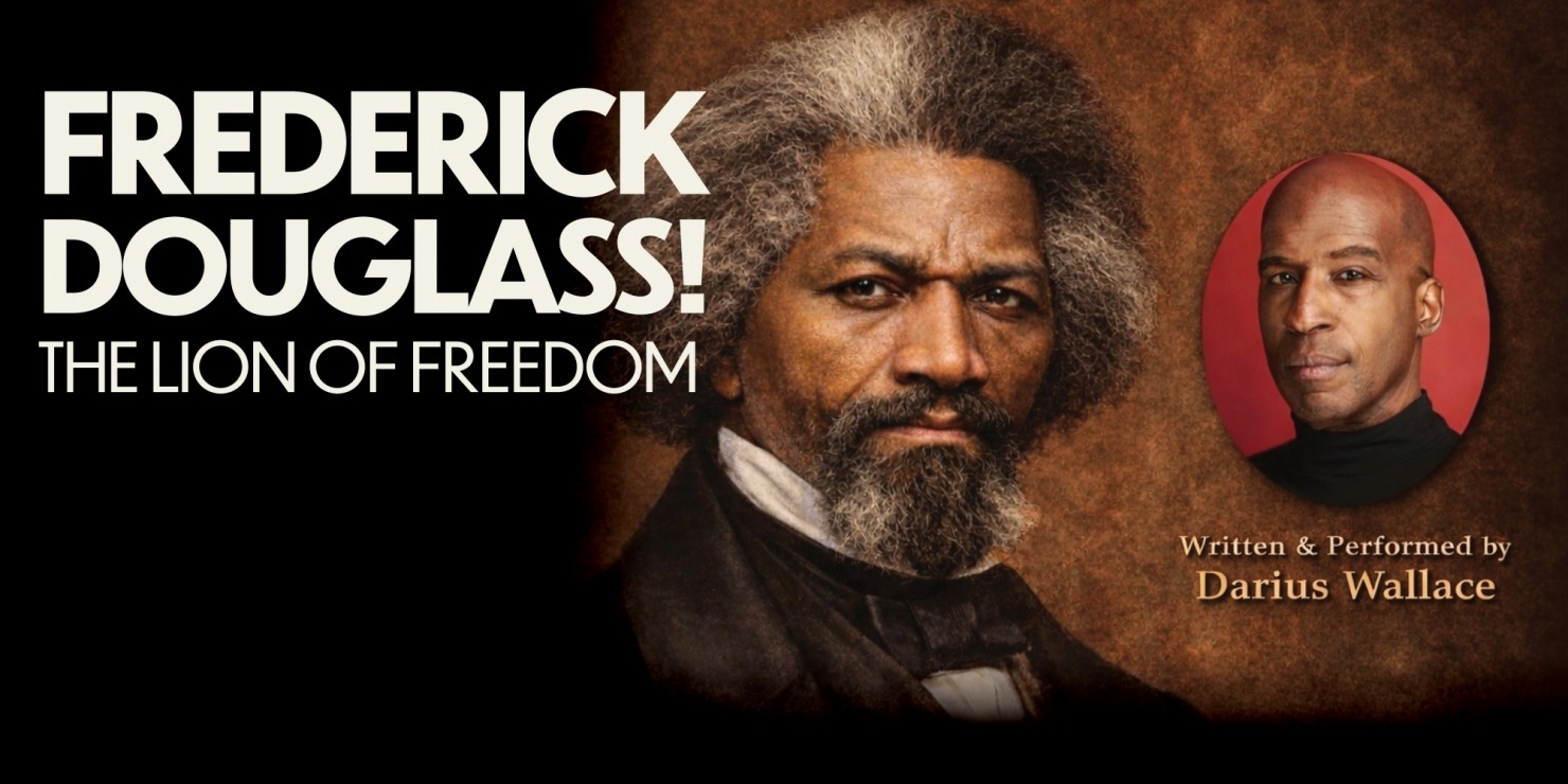an artistic rendering of historical figure Frederick Douglass next to Darius Wallace, the man who portrays him