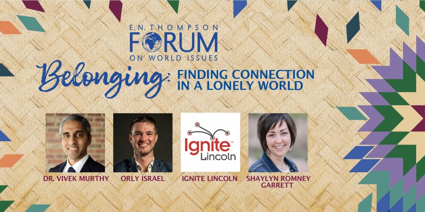 three headshots set against a background that explodes with color