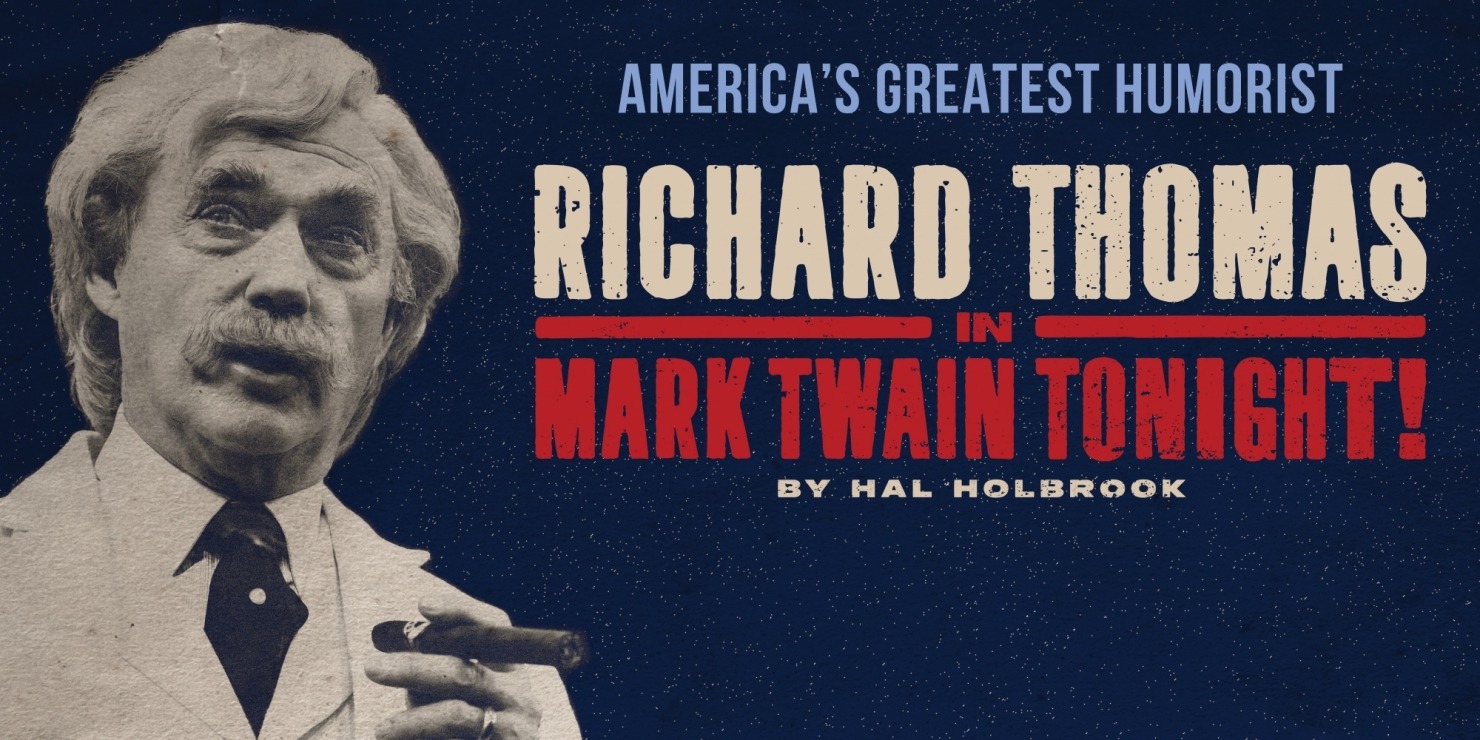 an image of Mark Twain on a show graphic for a one man play called Mark Twain Tonight