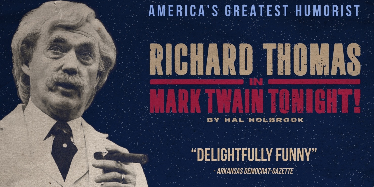 an image of Mark Twain on a show graphic for a one man play called Mark Twain Tonight