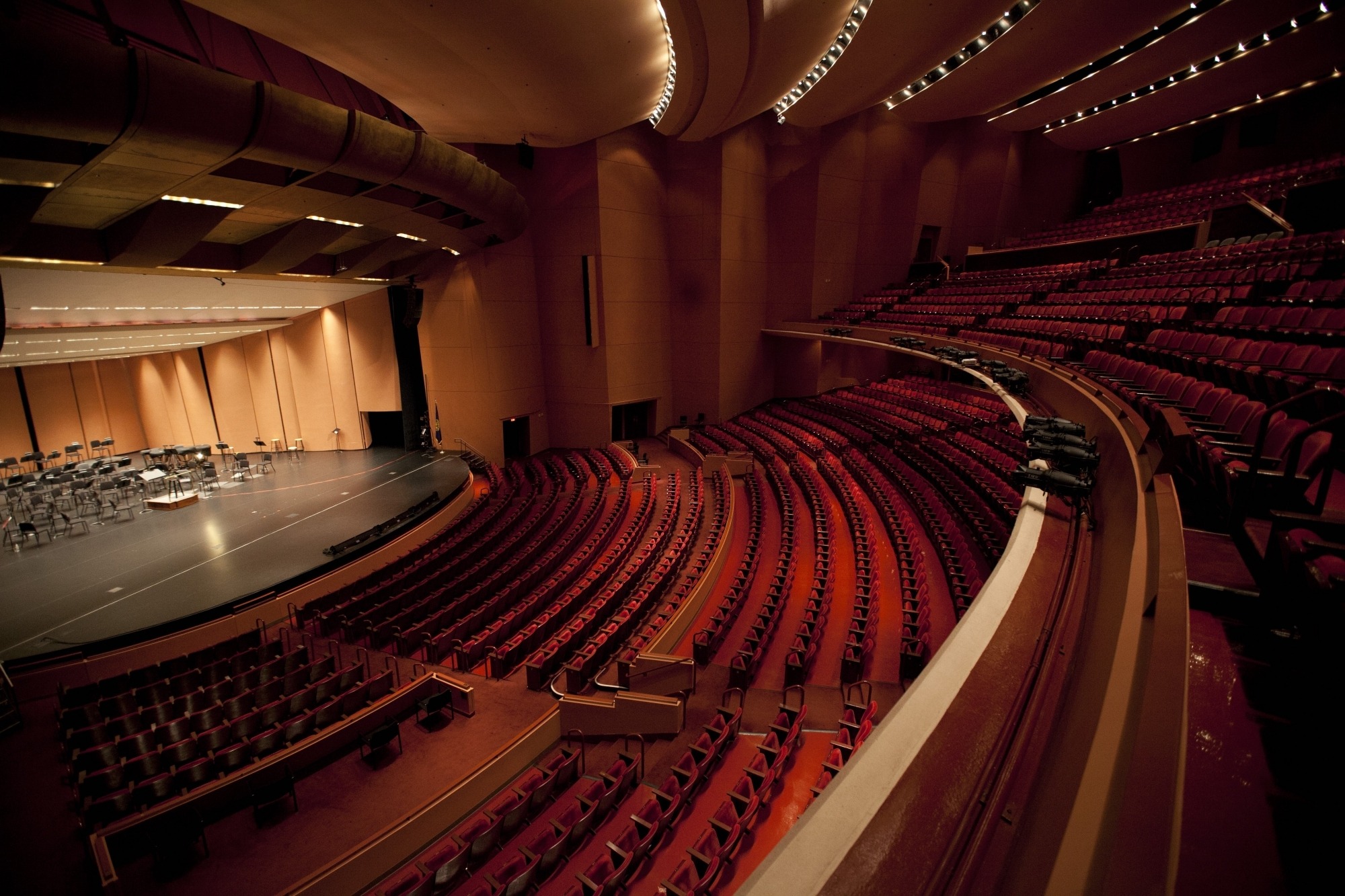 Image of the empty Lied Center auditorium taken from the corner of the balcony